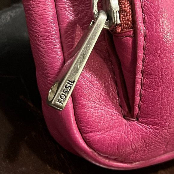 Fossil Top Zip Crossbody Shoulder Bag Purse Fuchsia Pink Leather - Picture 5 of 9